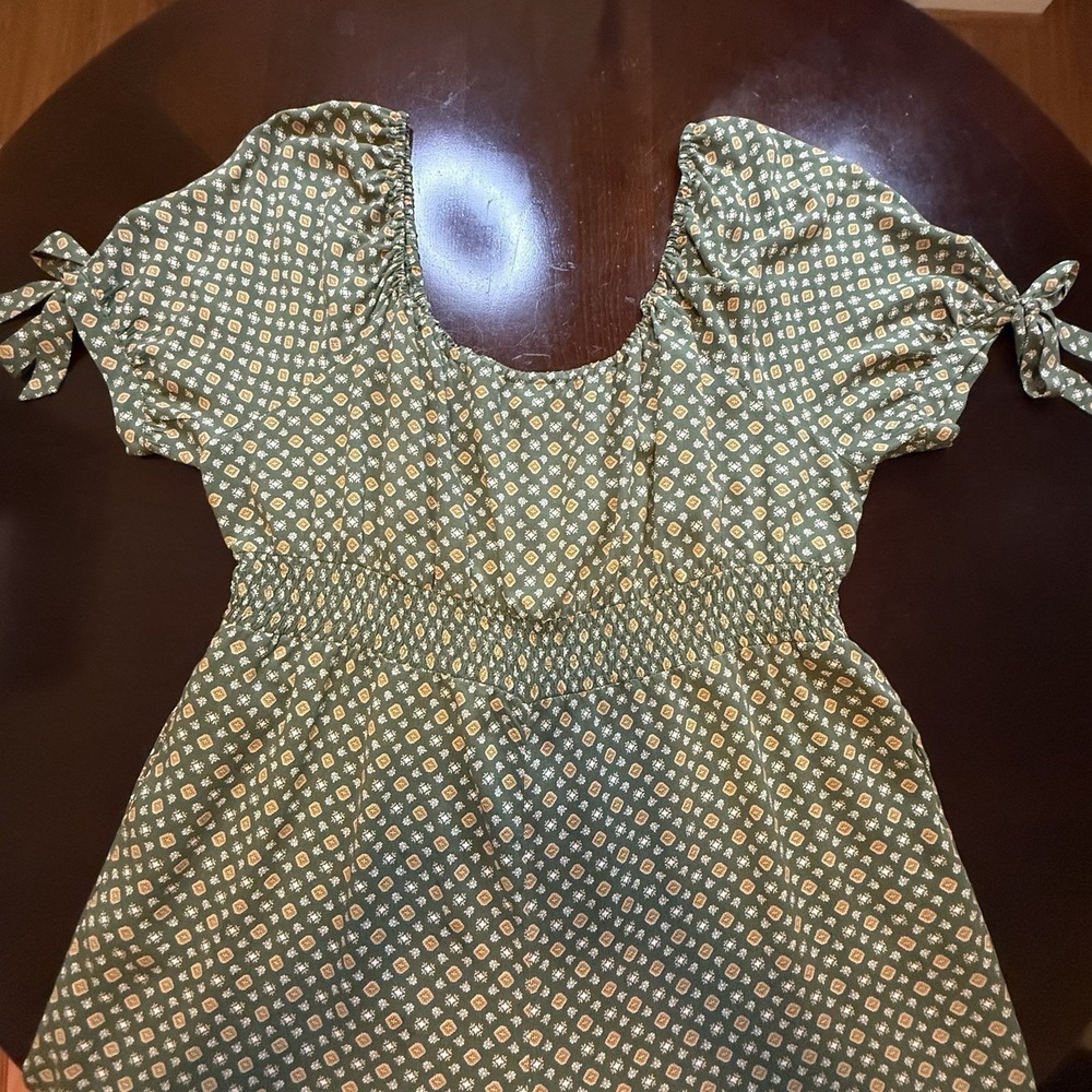 AUW Women's Olive Green Gold Floral Print Wide Leg Crop Jumpsuit Rayon Sz 3X - Picture 3 of 16